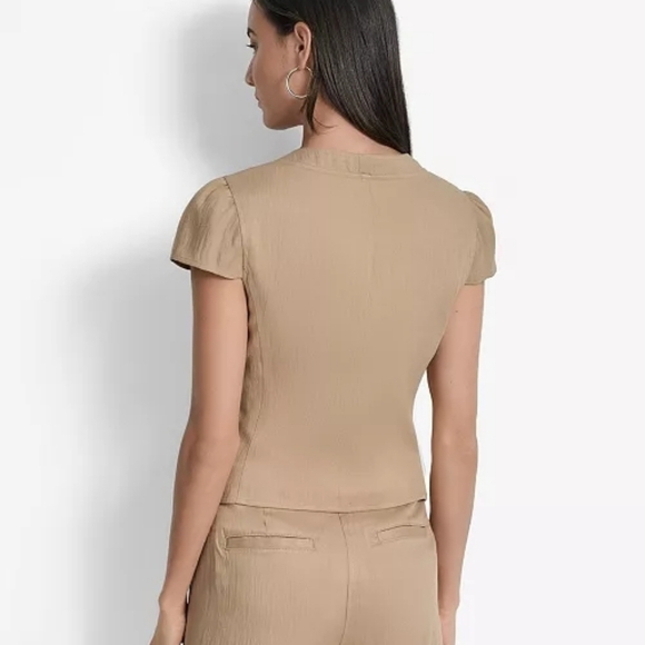 NWT DKNY Women's Weathered Twill Square-Neck Top-Travertine - Picture 2 of 4